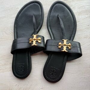 Tory Burch Black Slides with Gold Emblem